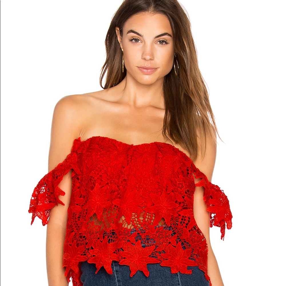 Off the shoulder red lace Adela Top!